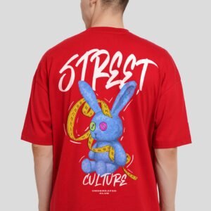 Street Culture Red Printed T-Shirt Men Baggy Fit
