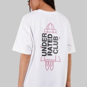 To The Moon Rocket White Oversized Fit T-Shirt Women