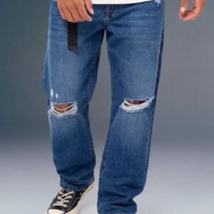 Blue Mid Rise Distressed Men's Relaxed Jeans