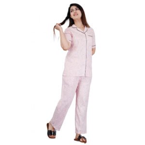 Casual Half Sleeve Printed Viscose Rayon Shirt With Pyjama Pant Night Suit Set