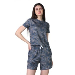 Trendy Cotton Blended Printed Round Neck Half Sleeve Top Shorts Set