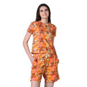 Trendy Cotton Blended Printed Round Neck Half Sleeve Top Shorts Set