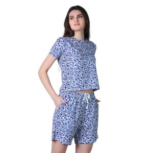 Trendy Cotton Blended Printed Round Neck Half Sleeve Top Shorts Set