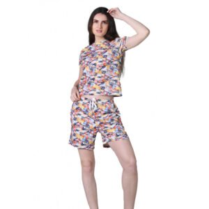 Trendy Cotton Blended Printed Round Neck Half Sleeve Top Shorts Set