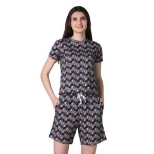 Trendy Cotton Blended Printed Round Neck Half Sleeve Top Shorts Set
