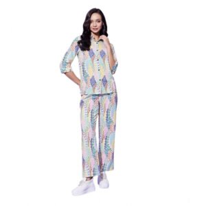 Fancy Women's Polyester Floral 3-4th Sleeve Co-Ord Set