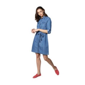Voguish Women's Denim Solid Roll Up Sleeve Dress