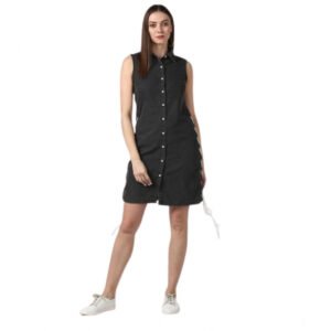 Versatile Women's Denim Solid Sleeveless Dress