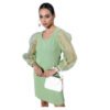 Voguish Women's Organza And Polyester Lycra Solid Long Sleeves Dress