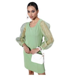 Voguish Women's Organza And Polyester Lycra Solid Long Sleeves Dress