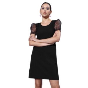 Voguish Women's Organza And Polyester Lycra Floral Short Sleeve Dress