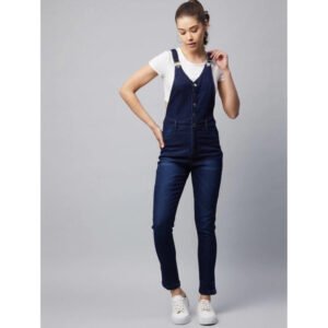 Amazing Women's Denim Lycra Solid Buttoned Dungaree