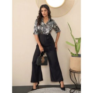 Amazing Women's Satin And Polyester Floral Half Sleeves Jumpsuit