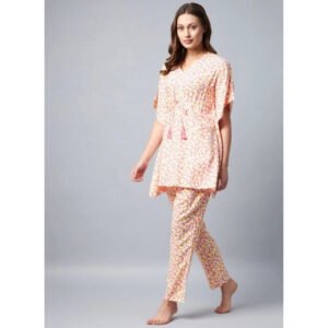 Marvellous Women's Rayon Tie And Dye Kaftan Sleeve Night Suit