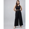 Marvellous Women's Cotton Linen Solid Sleeveless Crop Top and Palazzo Set