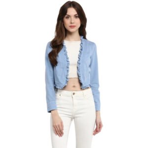 Versatile Women's Denim Ruffled Long Sleeves Shrug
