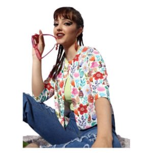 Elegant Women's Polyester Floral 3-4th Sleeves Shrug