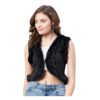 Elegant Women's Denim And Fur Solid Sleeveless Shrug