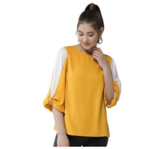 Versatile Women's Polyester Colour Block Slit Sleeve Top