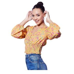 Fashionable Women's Polyester Floral Long Sleeves Top