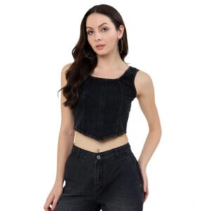 Lovely Women's Denim Lycra Solid Sleeveless Top