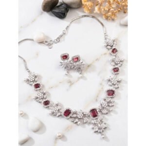 Adorable Women's Brass Silver Plated Necklace set