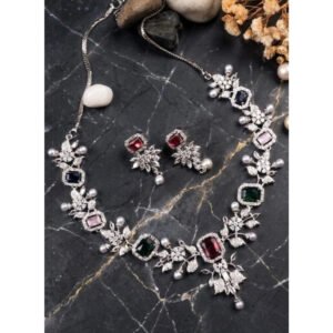 Adorable Women's Brass Silver Plated Necklace set