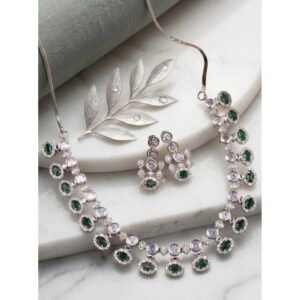 Stylish Women's Brass Silver Plated Necklace set