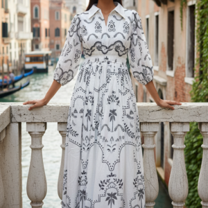 Monochrome Melody Maxi Dress