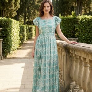 Sage Blossom Pintuck Maxi Dress