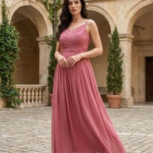Dusty Rose Pleated Maxi Dress