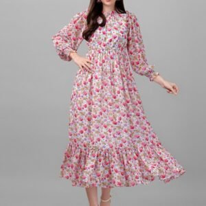 dresses for Women western wear Pink Floral Maxi Dress