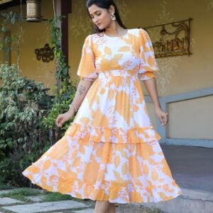 Indian Yellow & White Maxi Dress